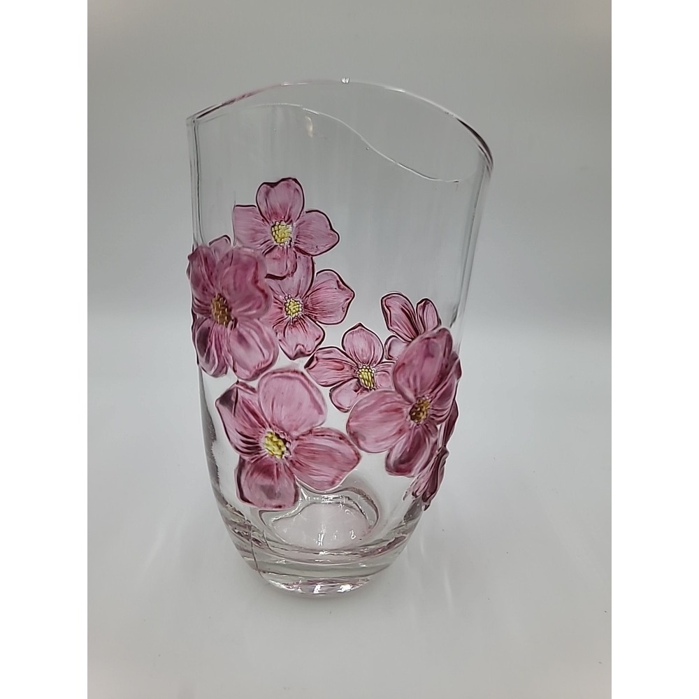VTG Indiana Lancaster Colony Pink Cranberry Flashed Dogwood Vase Flowers Floral - Picture 4 of 11